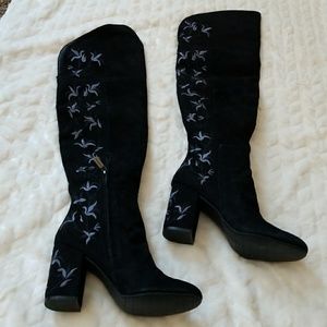Claire Black Embroidered Leather Boots